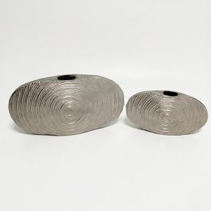 Vase à fleurs moderne en aluminium, ovale, pour table, support floral texturé, vase décoratif pour la maison, l'hôtel, le restaurant, le mariage, le baptême - Product Image 1