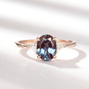 Anillo de Compromiso de Boda de Plata de Ley 925 Chapado en Oro Rosa con Circonita Cúbica Ovalada Dulce Sueño - Product Image 2