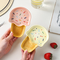 Petite coupelle en céramique mignonne et créative en forme de crème glacée, pour sauce, assaisonnement et fondue, usage domestique