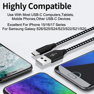 Wholesale Nylon Braided 2m 6.6ft <strong>Long</strong> USB Type-C 3A Fast Charging <strong>Charger</strong> <strong>Cable</strong> for iPhone 15 16 17 Pro Max <strong>Samsung</strong> S26 S25 S24 - Product Image 6