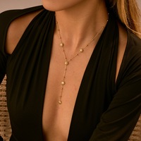 Collier chaîne longue en Y, personnalisé OEM, tendance, géométrique, délicat, en acier inoxydable plaqué or PVD 18K avec zircon
