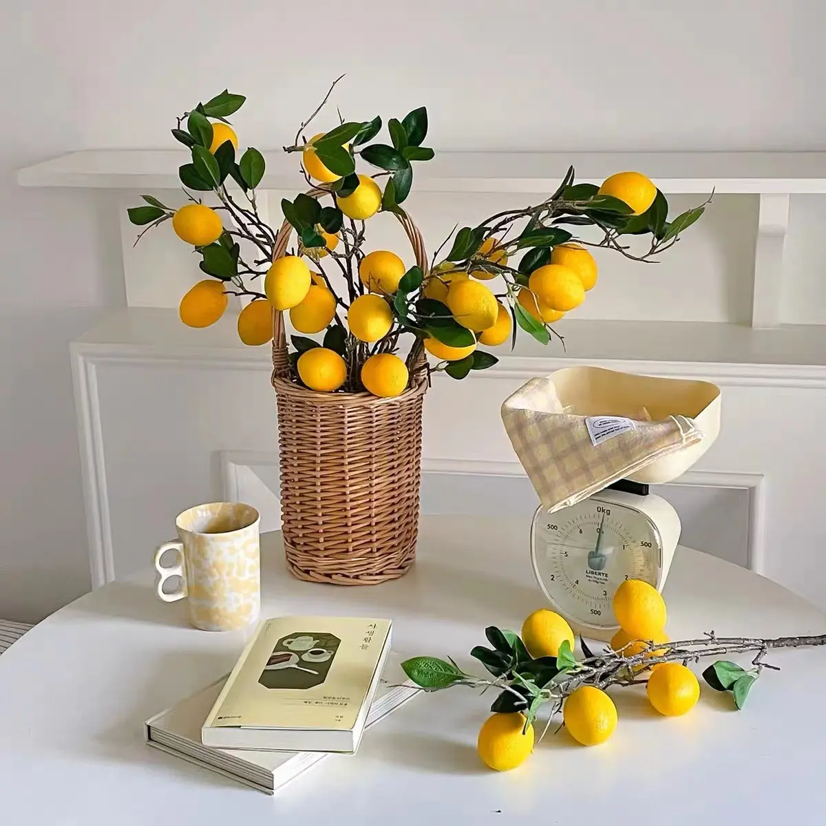 زينة بيت صغير على الطراز الأوروبي، نباتات فاكهة وليمون صناعية