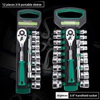 Jeu de clés à douilles et cliquet en acier au carbone pour réparation et entretien automobile et domestique - 12/14/20 pièces avec support à poignée en plastique