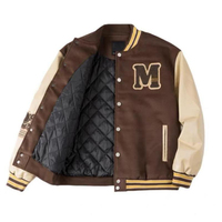 Jaket Varsity Katun Kancing Depan Kerah Tegak Trendy Pria, Jaket Baseball Klasik Vintage Gaya Kampus
