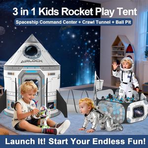 Tente de jeu fusée pour enfants 3 pièces pour garçons : Tente de jeu spatiale <span class=keywords><strong>pop</strong></span>-up pour tout-petits avec tunnel de ramper pour bébé - Product Image 5