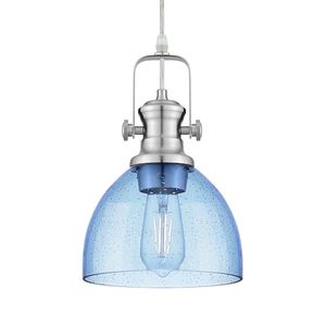 SIMIG Farmhouse Pendant <strong>Lights</strong> for Kitchen <strong>Island</strong> Dining Room 7.5" Blue Seeded Glass Shade <strong>Brushed</strong> <strong>Nickel</strong> Finish - Product Image 1