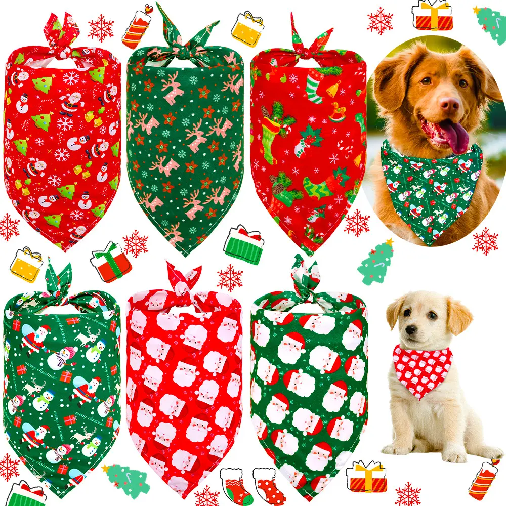 DRESSPET noel eşarp pamuk özel Logo Pet bandanalar için kişiselleştirilmiş tasarım köpekler pamuk yaka kumaş