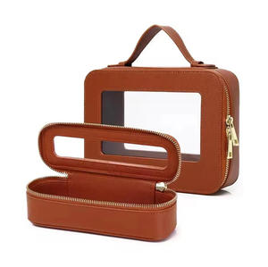 Ensemble d'organisateurs zippés en cuir Saffiano PU et TPU transparent de qualité supérieure, avec nom personnalisé, coffret cadeau, trousse de toilette - Product Image 3