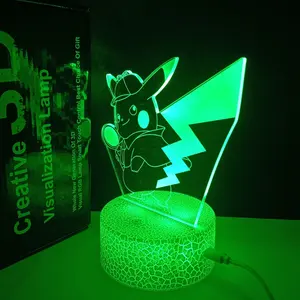 Pikachu 3D Illusion Night Light 7/16 Colors Gradual Changing Touch Switch USB Anime Table Lamp for Holiday Gifts