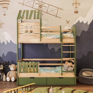 Кровать из массивной сосны, деревянная панель, Современная высокая и низкая двухъярусная кровать с игровой качели, рама для дома, детская мебель - Product Image 2