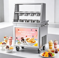 Máquina comercial de doble sartén para helado frito, de acero inoxidable, para hacer rollos de yogur tailandés, máquina de helado frito de mostrador