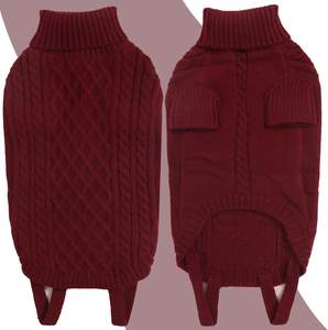 Pinuotu özel zarif klasik Bulldog polar köpek kazak orta sıcak kış termal balıkçı yaka örgü bordo kırmızı köpekler için - Product Image 4