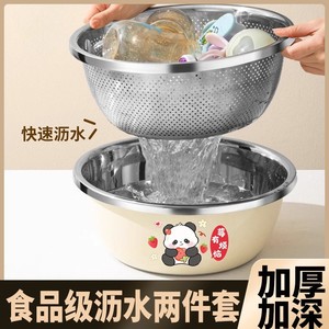 อ่างล้างขวดนมสแตนเลสพร้อมตะกร้าระบายน้ำสำหรับล้างผักผลไม้ข้าวอเนกประสงค์ใช้ในครัว - Product Image 3