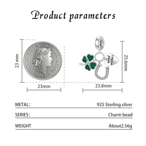 Colgante de Plata S925 con Circonita y Trébol de Cuatro Hojas, con Dijes en Forma de Herradura y Cuentas Esmaltadas, Joyería para Mujer - Product Image 2