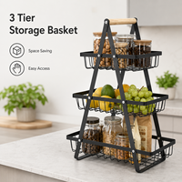 Étagère de rangement de cuisine à 3 niveaux en fer durable et peu encombrante avec poignée en bois pour un rangement alimentaire organisé
