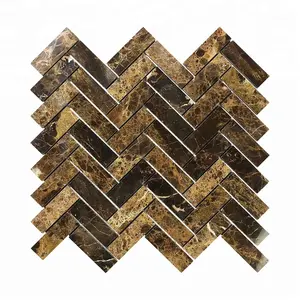 Dark Emperador nouveau design pour la décoration murale poli chevrons imbriqués marbre mosaïque carrelage