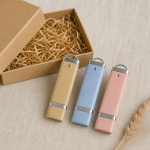 แฟลชไดรฟ์ USB ทำจากฟางข้าวสาลีรักษ์โลก พร้อมห่วงโลหะ USB 2.0 ความจุ 16GB 32GB 64GB รับสกรีนโลโก้ ของขวัญ - Product Image 3