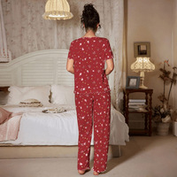 Pyjama ample pour femme, style européen et américain, à fleurs, manches courtes, respirant, extensible, côtelé, vêtements de détente