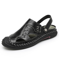 Chanclas de cuero genuino extragrandes para hombre con puntera, servicio de LOGO personalizado, ideales para playa y exteriores.