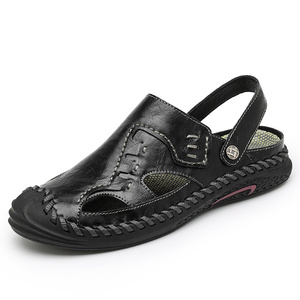 Sandales de plage pour hommes en cuir véritable extra-larges avec embout de protection, service de personnalisation du logo, fournitures d'usine - Product Image 1
