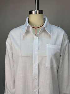 Witte 2-delige damesset - Langarm overhemd met knopen & wijde broek - Afrikaanse kleding Sehe Fashion - Product Image 5