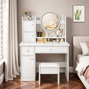 Table de toilette blanche brillante à 3 tiroirs avec éclairage – Achetez à prix réduit - Product Image 1