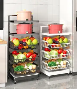 Double Layer Metal Storage Trolley Cart Moving Kitchen Gap Vegetable And Fruit Rack Microwave Oven Storage Rack