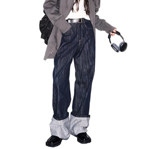 Jeans pour hommes en denim brut 100% coton, taille mi-haute, coupe ample, bas retroussé, décontracté, denim selvedge de haute qualité, jambe droite, vente en gros - Product Image 1