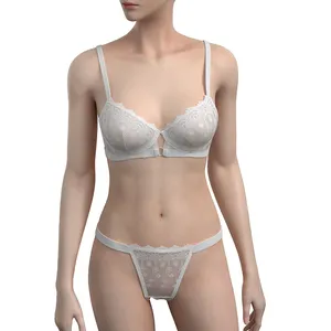 Hot Lace Sexy Bordados Bra e Panty Set Seamless Ice Silk Bra Panty Set para a menina