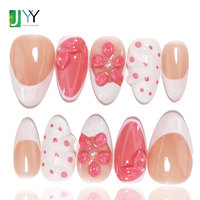 Ongles à presser 3D sculptés motif floral French Manucure, faits à la main, en acrylique, texture personnalisée, pour mariée