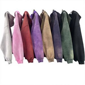 Sweat à capuche unisexe à ourlet brut, imprimé en relief, logo brodé, délavage acide, fermeture éclair, sans cordon, en coton French Terry respirant - Product Image 1