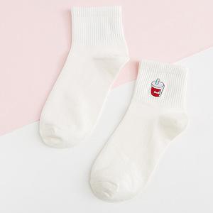 Mujeres otoño estilo japonés dibujos animados bordado hamburguesa y cola patrón algodón calcetines tobilleros - Product Image 6