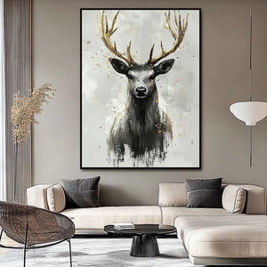 Decoración Original hecha a mano hoja de oro moderno <span class=keywords><strong>lienzo</strong></span> abstracto pintura Vintage textura <span class=keywords><strong>Animal</strong></span> ciervo arte de pared - Product Image 3