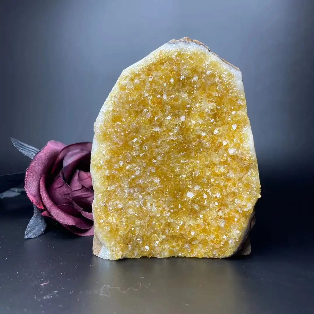 Commercio all'ingrosso di cristallo naturale citrino geode cluster campione festival regali guarigione artigianato popolare decorazione trofeo di pietra