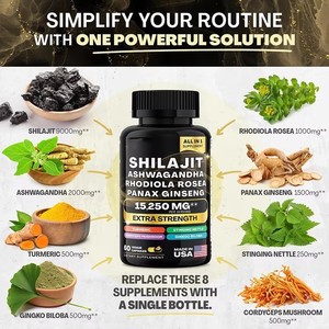 Cápsulas <span class=keywords><strong>de</strong></span> Shilajit Premium 8 en 1 - Mezcla <span class=keywords><strong>de</strong></span> Shilajit Extra Fuerte con <span class=keywords><strong>Ashwagandha</strong></span>, Rhodiola, Ginseng |   Marca Privada OEM/ODM - Product Image 3