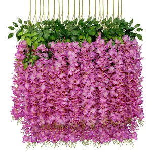 Fausses fleurs et plantes colorées 110Cm, centres de table de mariage, glycine artificielle en soie, fleur suspendue pour décoration