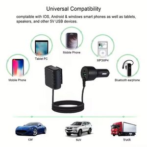 76W Car Charger <b>USB</b> C PD QC3.0 <b>Extension</b> Cord Cable Car Charger <b>Usb</b> Passenger Car Rear Charger - Product Image 4