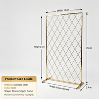 Support de toile de fond professionnel en acier inoxydable doré avec grille diamantée pour décoration florale de mariage et de fête