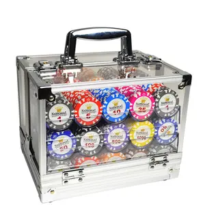 Classic 600pcs/sets Casino Chips 5 Colors Texas poker chips clay custom logo chip poker in acrylic case