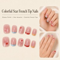T1717 Kaixin Factory Faux ongles carrés courts à motifs étoiles et pois, French manucure colorée, à presser, 10 pièces, Fournisseurs