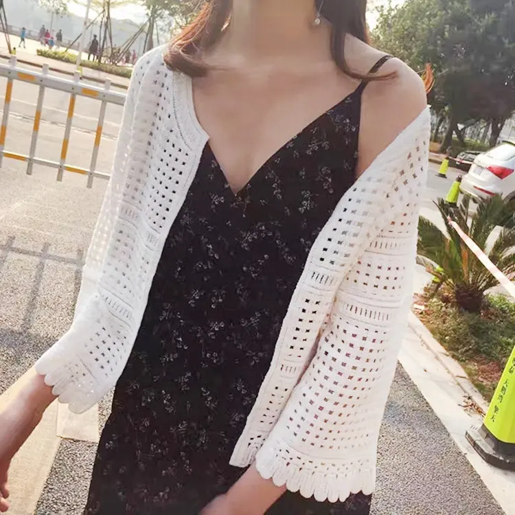 Hand Crochet Shawl summer blouse outside the summer cardigan small coat women's short knit hollowed out sunscreen thin clothes