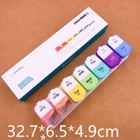 Boîte de rangement pour comprimés en plastique PP coloré, détachable, logo personnalisable, 14 compartiments, boîte à pilules hebdomadaire 7 jours