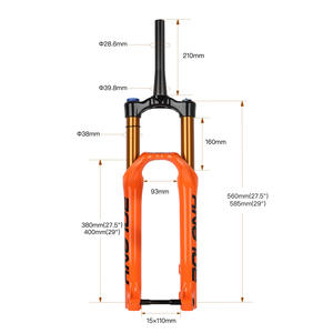 Fourche de vélo de montagne Bolany, tube interne de 38 mm, suspension pneumatique avec réglage du rebond, course de 160 mm - Product Image 2