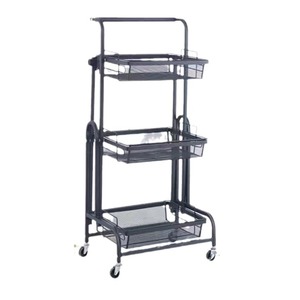 Kitchen Storage <b>Cart</b> 3 Tier Metal Rolling <b>Cart</b> With Wheels For Kitchen Bathroom Storage Rack <b>Foldable</b> Standing Type White - Product Image 5