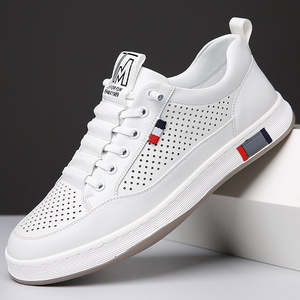 Zapatillas Blancas Sin Cordones para Hombre, Transpirables, con Punta Redonda, Parte Superior Sintética, Suela de Goma, Entresuela de EVA, Zapatos Casuales de Verano - Product Image 1