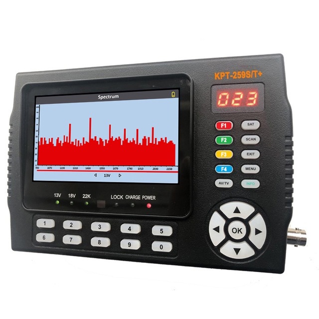KPT-259ST+ Satellite Signal Finder DVB S2/T2/C Comboa &HD Input Monitor 4.3"IPS Portable Combo Satellite Finder With Video