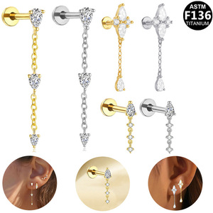 <b>Titanium</b> Earrings Water Drop <b>Chain</b> Zircon Prong Setting For Women Party Jewelry ASTM F136 <b>Titanium</b> Alloy - Product Image 1