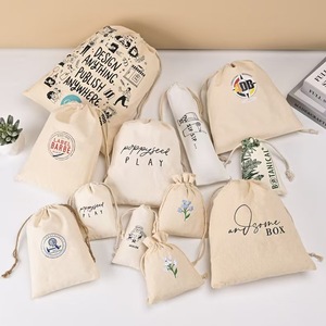 Sac de rangement en toile de coton mousseline blanc et noir, grande capacité, avec cordon de serrage, personnalisable avec logo, pour cadeaux, vente en gros - Product Image 4