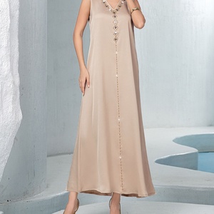 Vestido de noche Abaya para mujer musulmana, tejido con cuentas, ecológico, natural, sólido, personalizado OEM. - Product Image 2