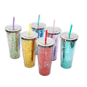 Новая пластиковая соломенная чашка 24 унции, чашки с блестками и логотипом на заказ, оптовая продажа, бутылка для холодных напитков, шикарная акриловая соломенная кружка
